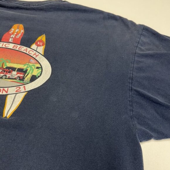VTG Pacific Beach Fire Station T Shirt Mens XXL 26x26.5 Blue Short Sleeve Surf - Picture 8 of 14